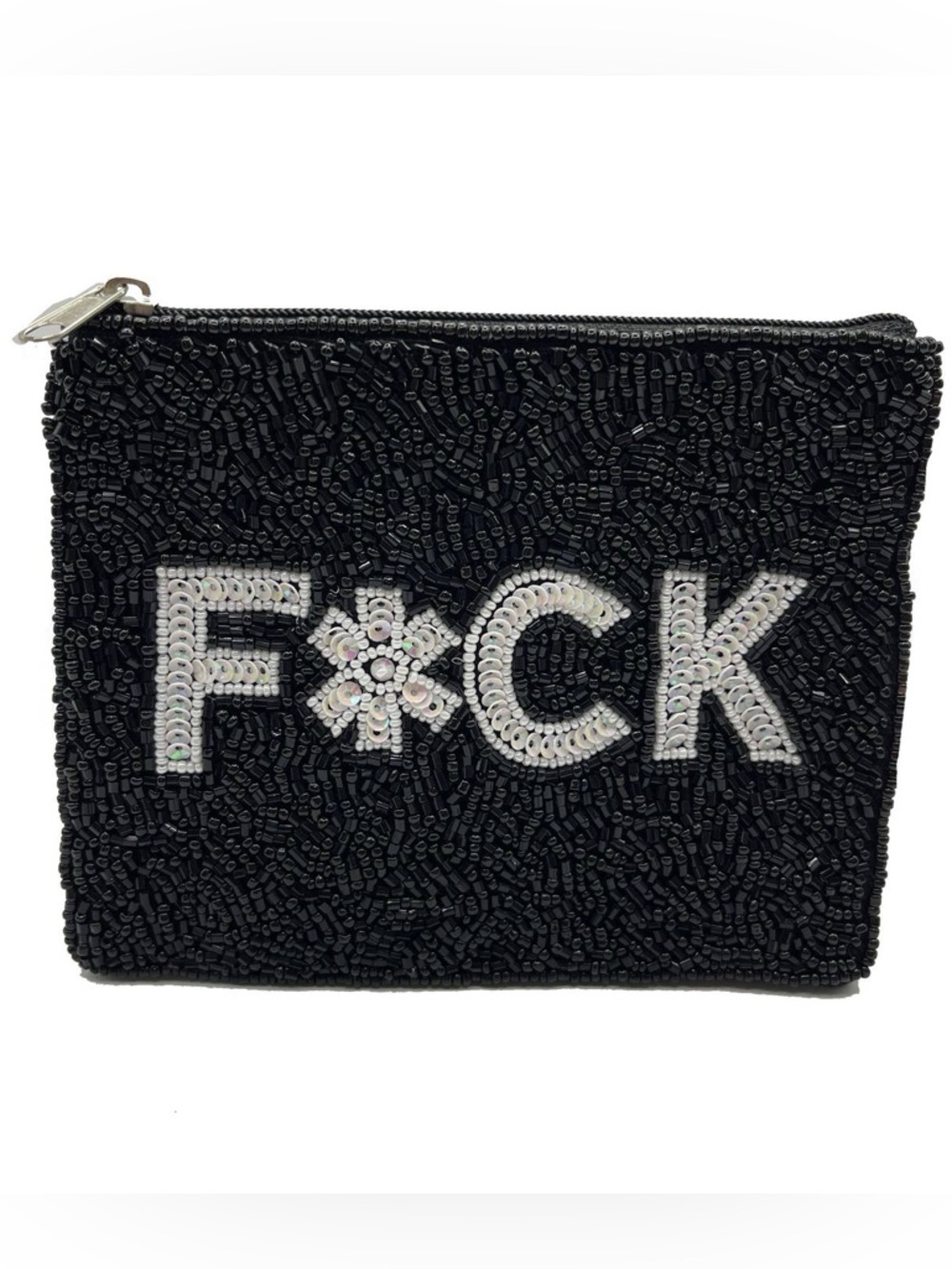 Nu Shuz Key West Hand-Beaded ' F*CK ' Black Clutch Coin Pouch